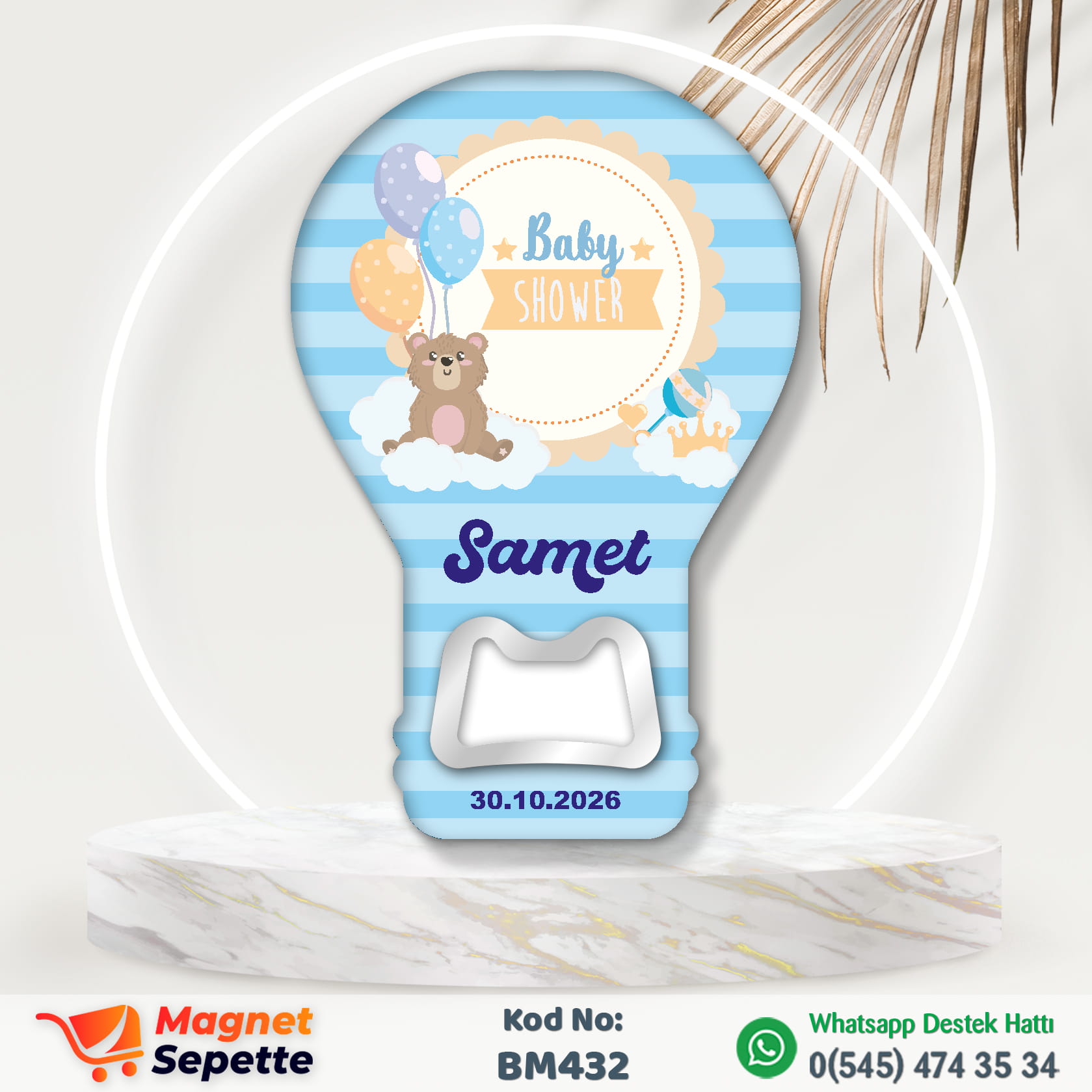 Balonlu Ayıcıklı Baby Shower Magnet