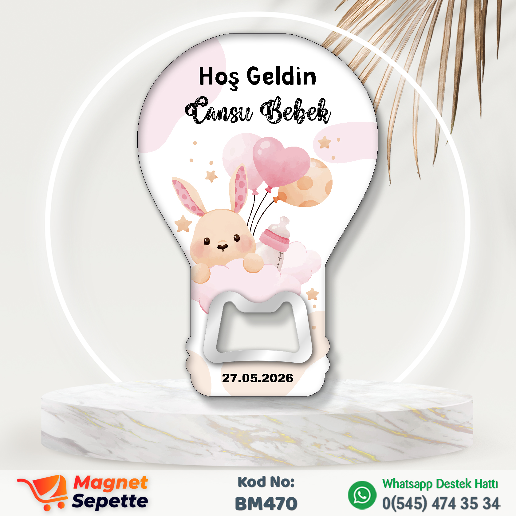 Tavşanlı Hoş Geldin Kız Bebek Magnet