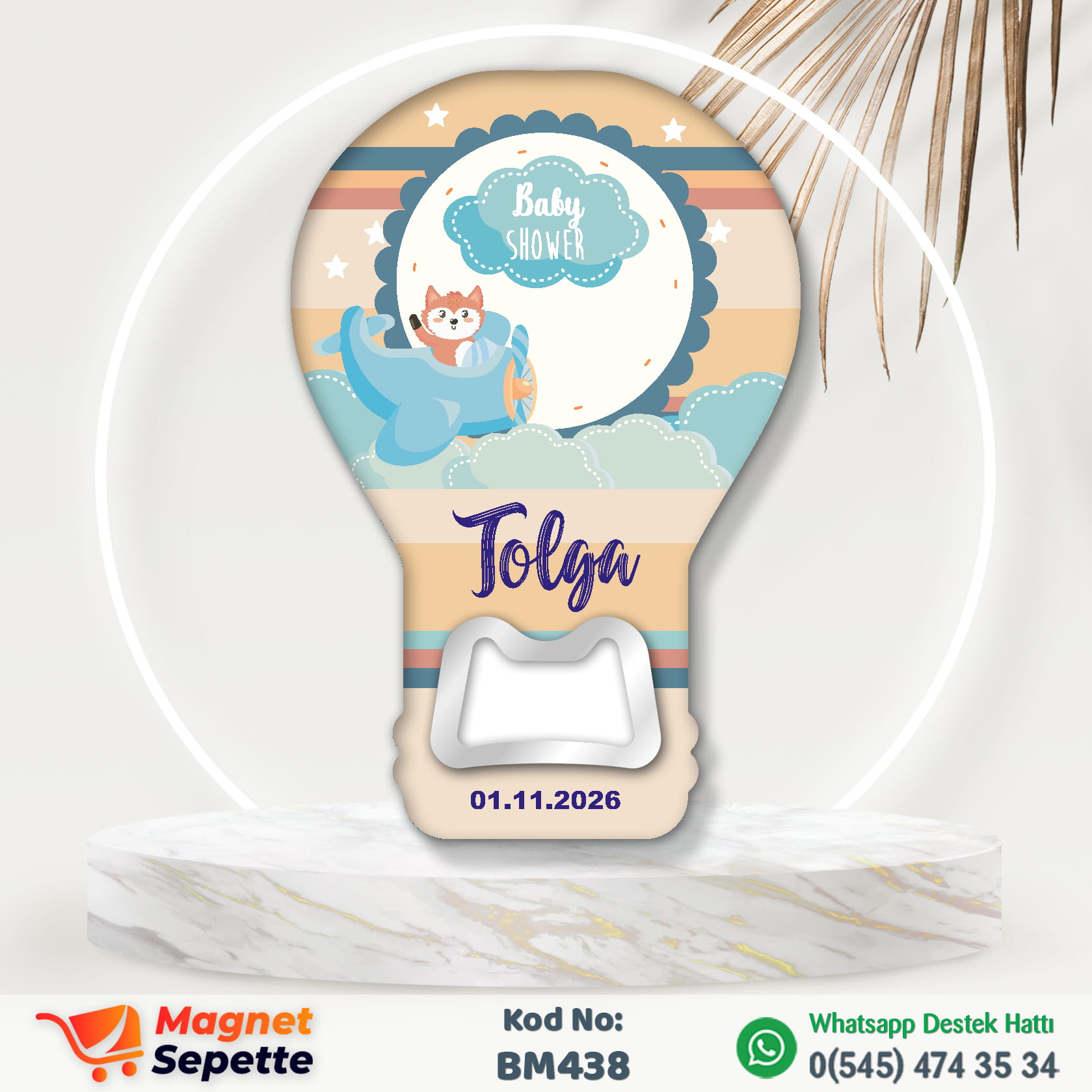 Tilkili Uçaklı Baby Shower Balon Magnet